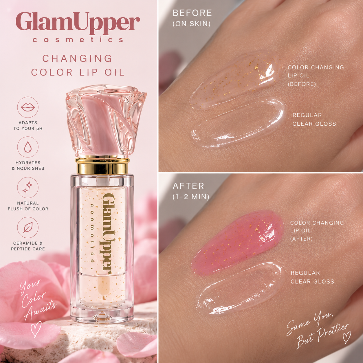 Color Changing Lip Oil toon huultel ja käel